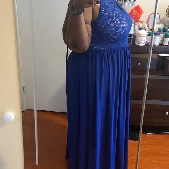 Laura Plus Lace and Sequin Navy Blue Maxi Floor Length Dress - Size 20 - Picture 4 of 13